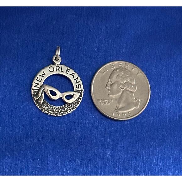 Sterling Silver New Orleans with Mardi Gras Mask Charm Necklace - Picture 5 of 5